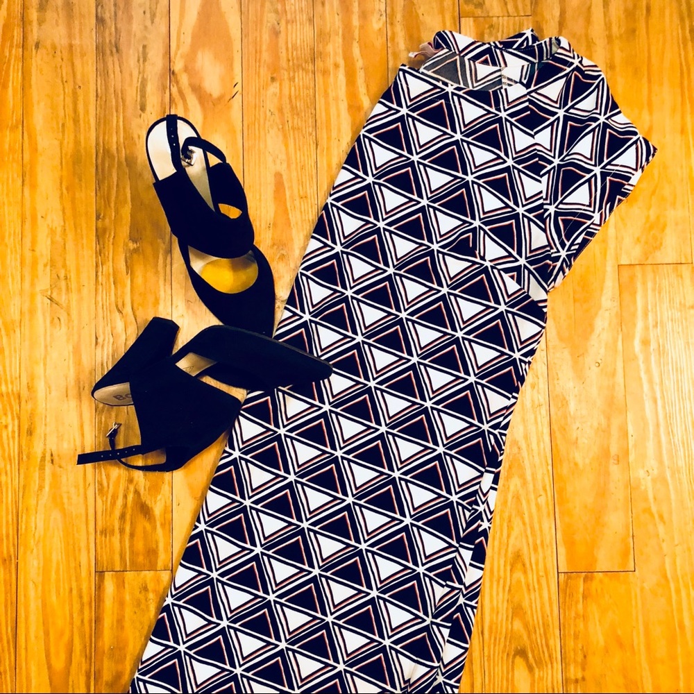 Navy Geometric Print Shift Dress (Sz M)